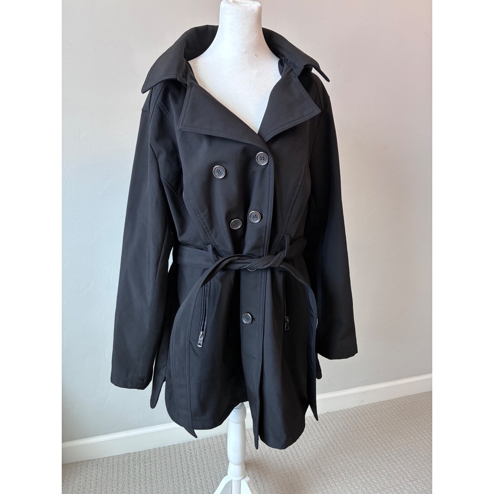 Sebby Collection Black Water Resistant Hooded Trench Coat Plus Size 2X SS3520X